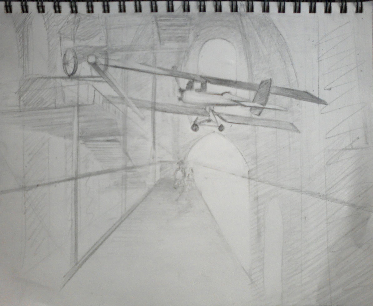 Modèle d'avion au musée des Arts et Métiers, crayon